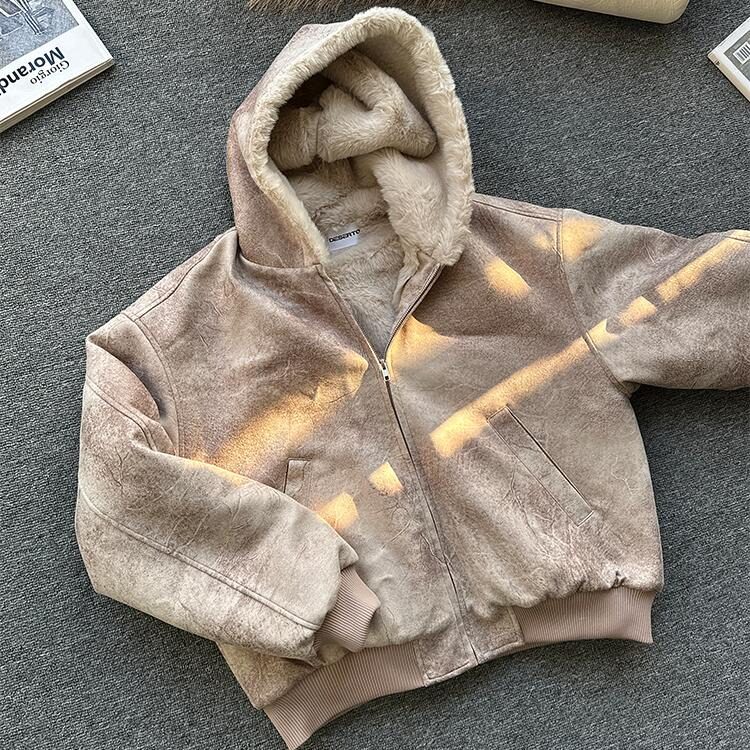 美式复古PU皮连帽棉服外套男女冬季宽松保暖加绒棉衣M60299-P135,男装棉衣,星座1008
