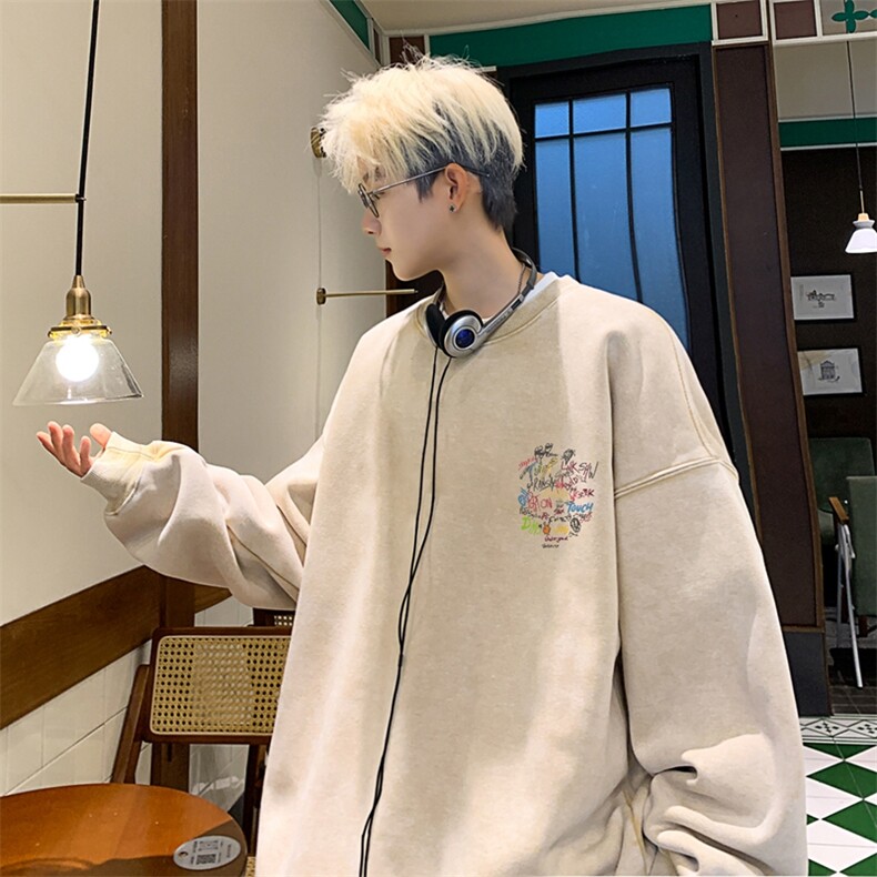 美式潮牌重磅水洗做旧圆领卫衣力推大码男XZ517A-2-Y7737-P58,男装卫衣,星座517A-2