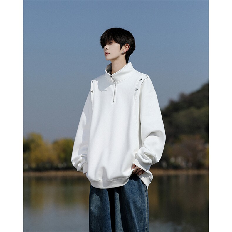 8XL-M星星铆钉半拉链卫衣大码重磅痞帅高街小众立领外套WY5109P58图片