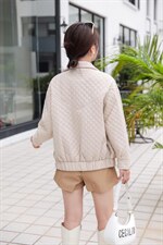 2021秋冬新款时尚轻薄衣拼皮包边服女短宽松休闲外套，女装棉衣/棉服，芊芊细羽