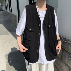 夏季薄款多口袋工装马甲男ins潮牌日系宽松休闲潮背心 W7107-P32图片