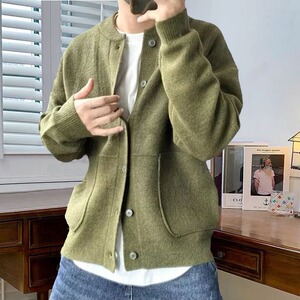 秋冬季开衫毛衣男生青年百搭休闲纯色慵懒风针织外套M65699