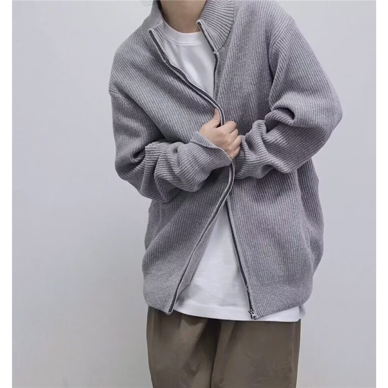 冬季日系纯色加厚针织开衫拉链毛衣男女潮流宽松外穿AM04-P59,男装针织衫/毛衣,星座208-5