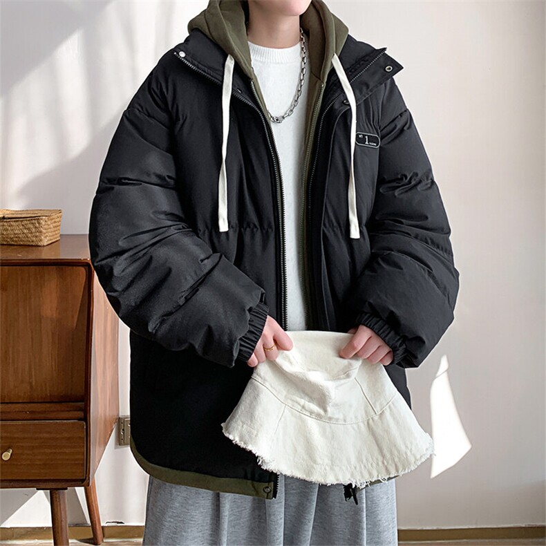 棉衣男冬季新款港风宽松假两件连帽加厚休闲棉服D9999-P80,男装棉衣,星座214-3