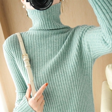 2025年秋季时尚百搭通勤简约休闲高领抽条，女装针织衫/毛衣，大美人包芯纱店