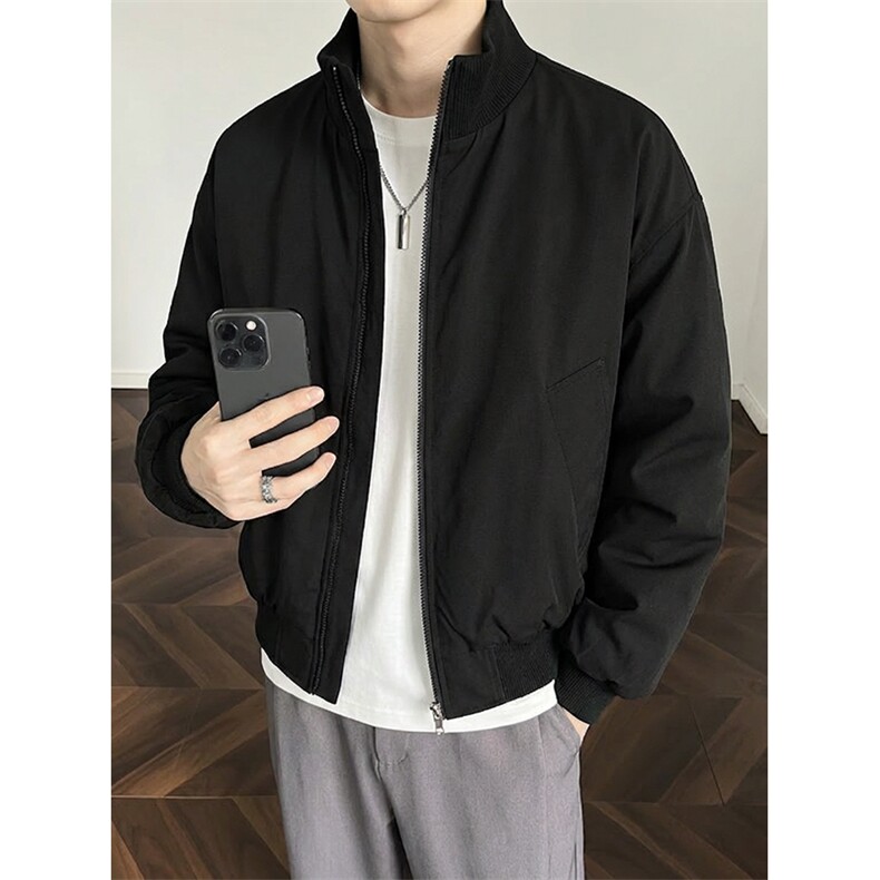 现货 26春装美拉德立领飞行夹克纯色复古廓形高街棒球服外套图片