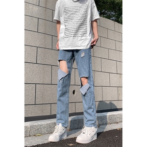 现货 夏季破洞毛边五分牛仔裤浅蓝色乞丐中裤K065-K067-P35 控58图片