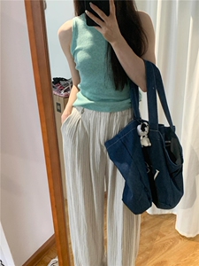法式小清新绿色无袖吊带背心女夏季短款甜辣图片