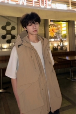 8XL-M四季工装外套街头机能口袋连帽防水无袖马甲坎肩JK1316P78，男装夹克，电商D206-1