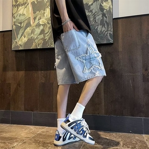 牛仔短裤男夏季毛边高街ins潮牌宽松五分裤美式复古裤子EN38-P40图片