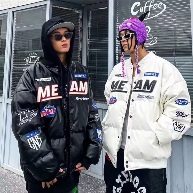 流行时尚气质新款潮流简约日系文艺原宿刺绣皮衣棉服百搭慵懒ins图片