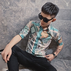 312A-251-P55-控692025新款社会小伙五分袖衬衫个性时尚上衣A，男装T恤，星座312A-5
