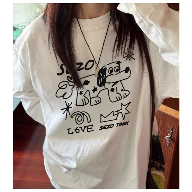 流行简约百搭慵懒ins时尚新款气质日系潮流原宿纯棉260克平口长袖，男装T恤，星座506A