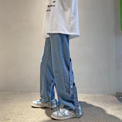 ins美式嘻哈工装褶皱休闲裤阔腿牛仔裤K856P45图片