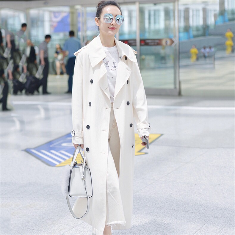 白色风衣女中长款2025春新款王鸥明星同款欧美时尚双排扣显瘦外套,女装风衣,尚羽泽网红店