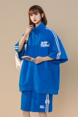 中性夏季潮流华夫格宽松运动风开衫T恤情侣套装TZ656P85控108，男装休闲套装，A247A