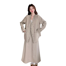 韩系木耳边西装套装裙女2025春季新款设计感气质显瘦半身裙两件套，女装套装/套裙，2C255