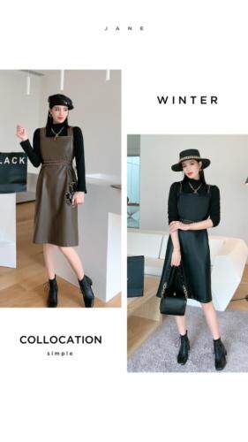 两件套皮连衣裙,女装连衣裙,英利伊人