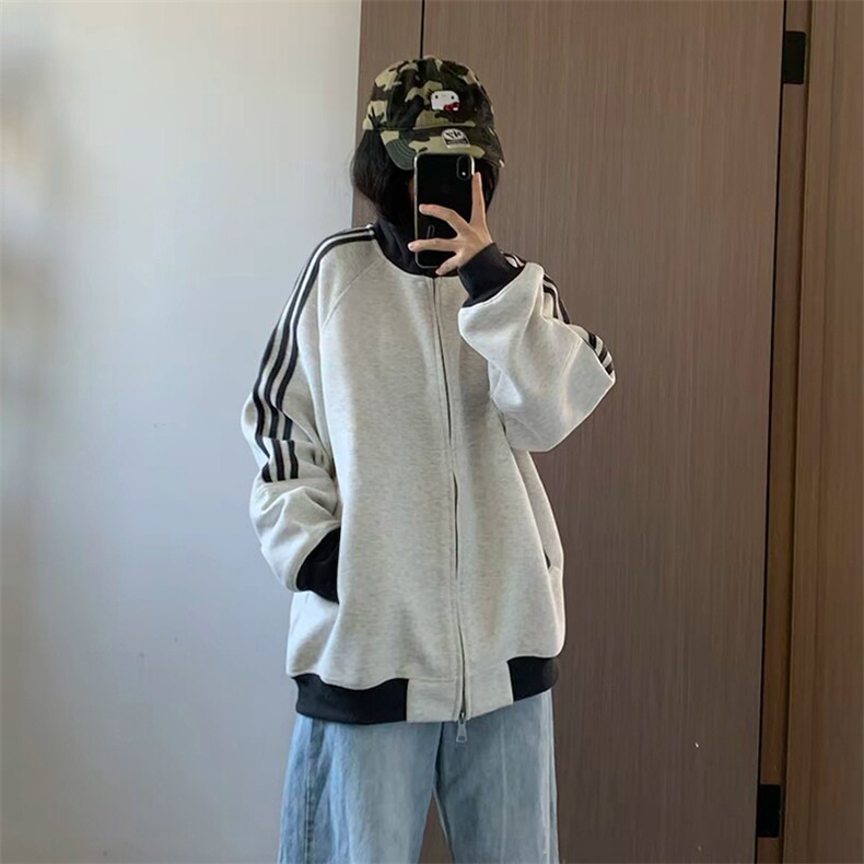 抖音得物高品质美式高街重磅结构设计拼接织带立领卫衣外套CM42,女装短外套,电商A486-1