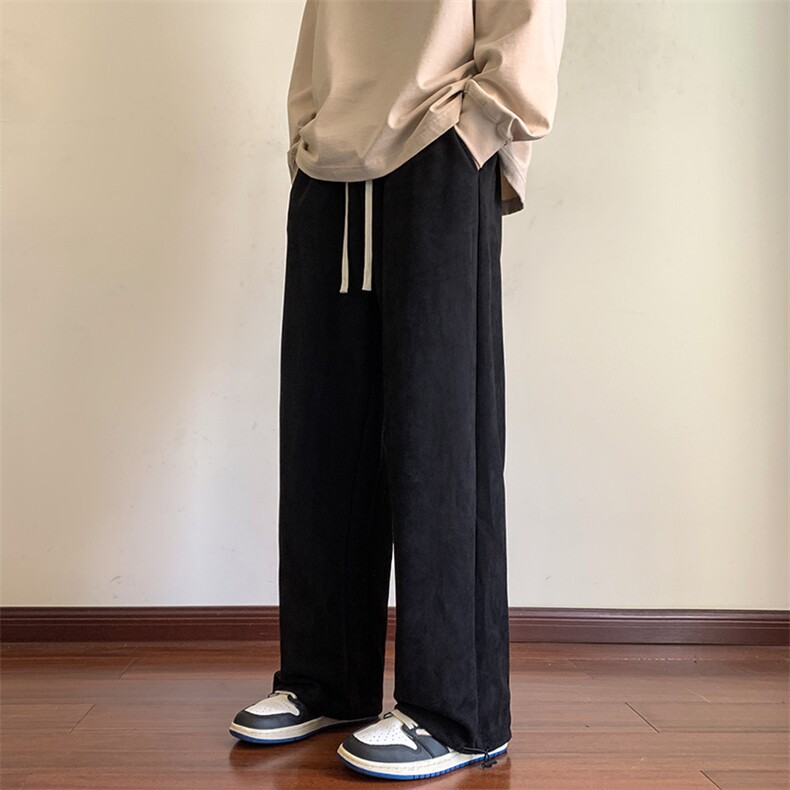 港风麂皮绒休闲裤男宽松直筒拖地裤束脚裤卫裤KP615P45,男装休闲裤,星座1204-3