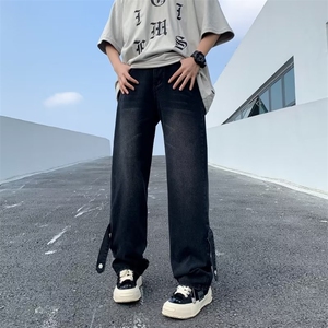 美式牛仔裤男春秋新款休闲半松紧腰直筒裤N1047P40图片