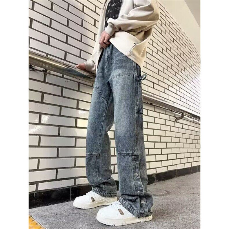 春高街设计感牛仔裤排扣美式复古直筒显瘦裤子 DN8103 P52图片