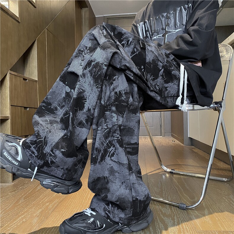 抖音品质秋季潮流扎染灯芯绒宽松休闲工装裤B315-K124-特p40控78图片