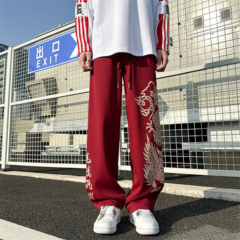 2026春季新款外景大码龙年风印花卫裤M-5XHK24139-特P45，男装休闲裤，电商A022