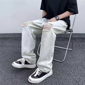 美式vibe风裤子高街破洞牛仔裤男直筒宽松坠感拖地长裤N2328-P40图片