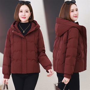 连帽短款羽绒服女冬季2024新款中年妈妈小个子加厚保暖白鸭绒外套图片