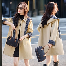 现货新款秋新款韩版时尚宽松休闲活帽女今年流行短外套炸街风衣，女装风衣，韩美纤衣