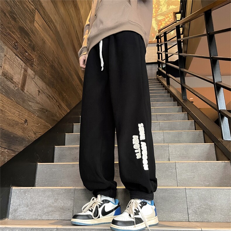 加绒加厚冬款男羊羔绒字母毛巾绣束脚魔术贴长裤H022P45,男装休闲裤,星座1013-1
