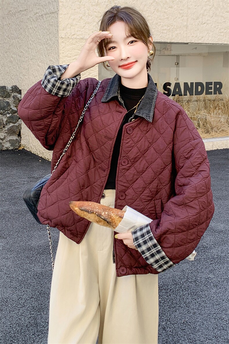 韩版气质牛仔拼接轻薄款棉服女2025冬季新款显瘦加厚短款棉衣棉袄,女装棉衣/棉服,C位