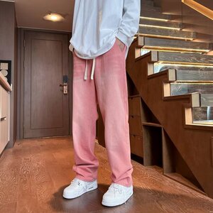1097-P48 粉色牛仔裤男春秋美式高街水洗图片