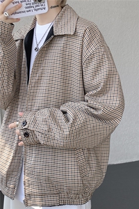 复古千鸟格哈灵顿双面穿拉链飞行夹克男短款两穿外套男 JK1326P98图片