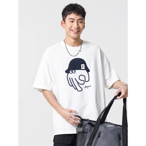 1506/QC15650/P40夏季美式潮牌t恤男红色重磅纯棉短袖体恤图片