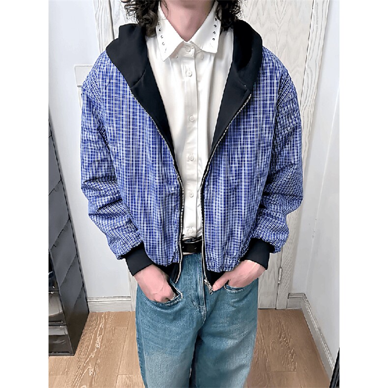 抖音得物高品质二开26春季美式潮牌两面穿连帽卫衣开衫男女外套,女装短外套,电商A443