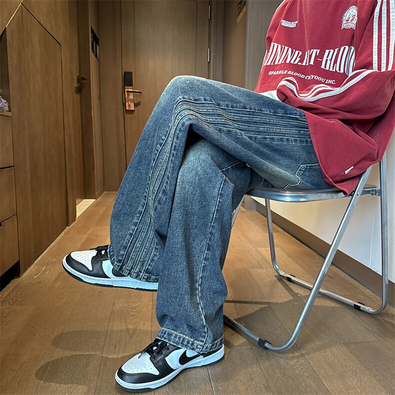 秋季新款松紧腰条纹牛仔裤直筒B342-K9018-特P48,男装牛仔裤,电商B342