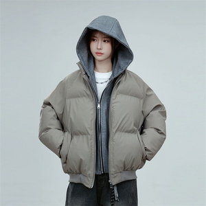 现货高品质重磅工艺美式高街假两件PU皮棉衣男女加厚棉服外套图片