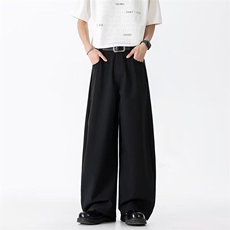 美式重磅水洗休闲裤男夏季新款宽松潮流青少年百搭阔腿拖地西裤，男装西裤，星座813-2