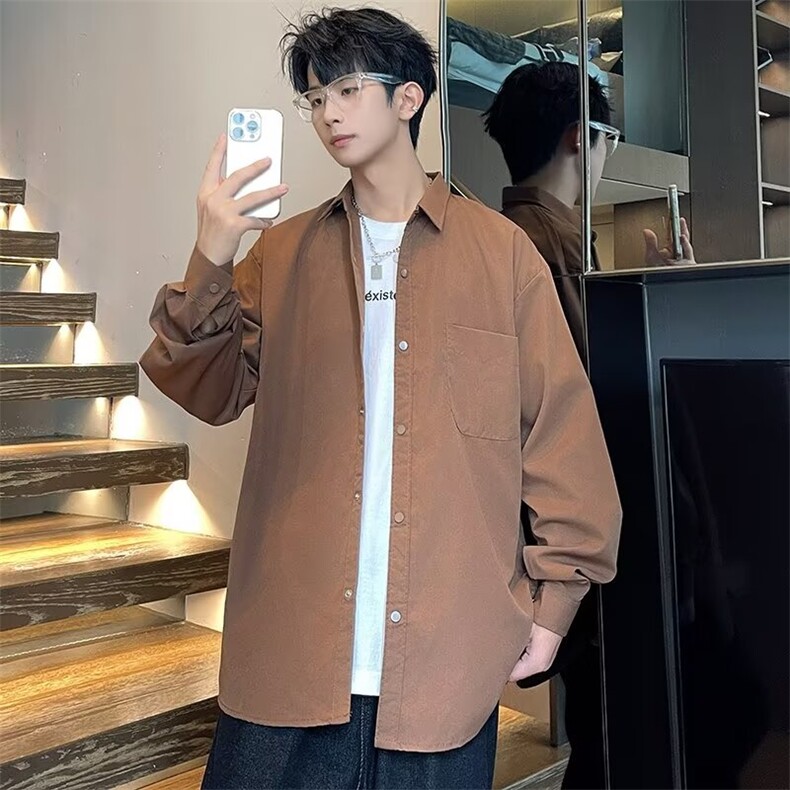 黑色衬衫男春秋季大码休闲长袖衬衣潮流百搭痞帅外套CS330/P35,男装衬衫,星座506