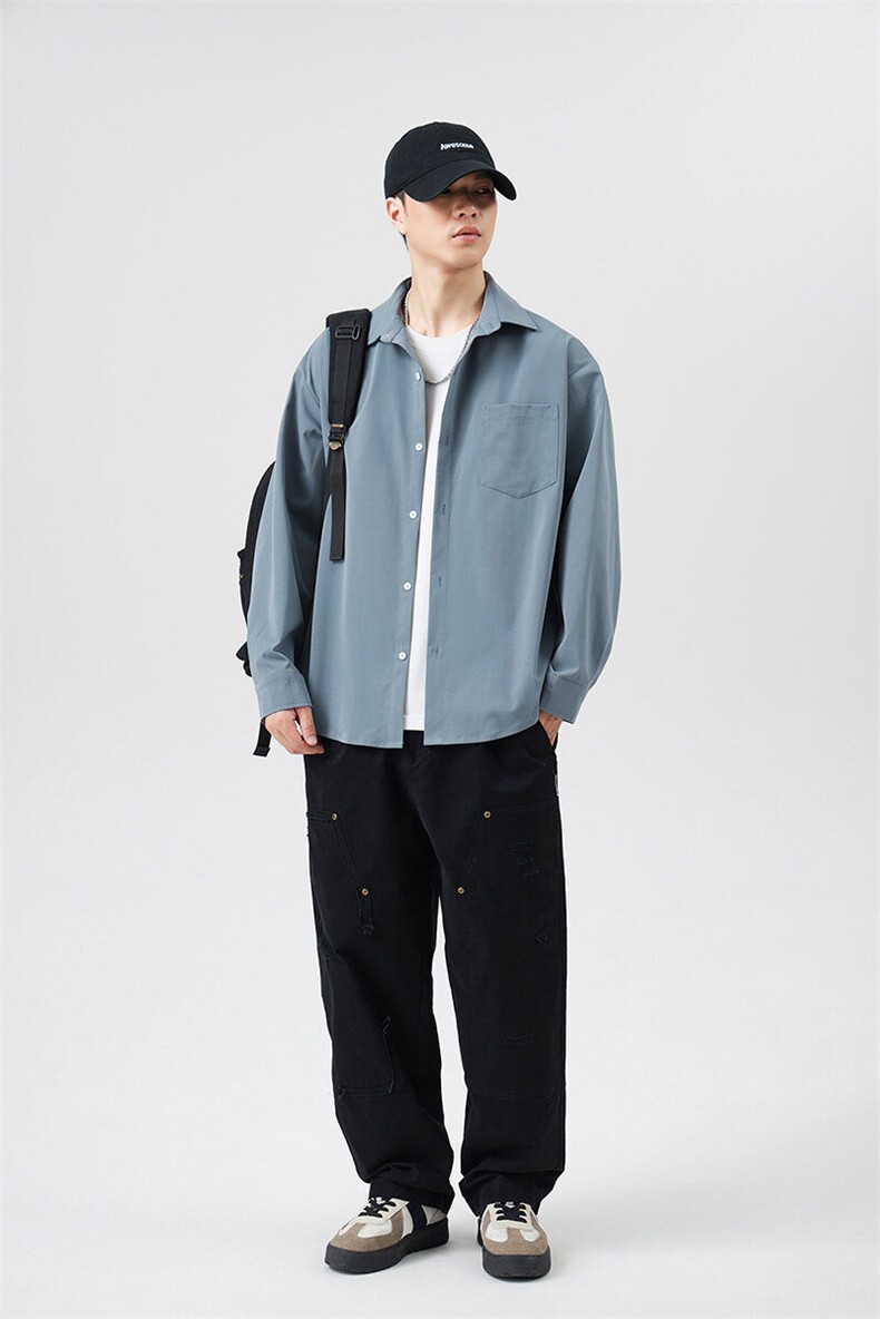 秋季纯色长袖衬衣男宽松落肩质感衬衫外套DSA157B-CS4222-特P40,男装衬衫,电商A157B