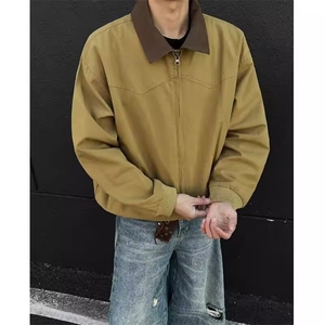 美式复古拼色翻领工装夹克男图片