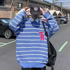 秋冬韩系慵懒风撞色条纹针织衫男女宽松M5521-P43，男装针织衫/毛衣，星座1109-3