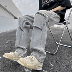 港风潮男夏季新款牛仔裤嘻哈ins潮高街潮流痞帅长裤N06015-P48，男装牛仔裤，星座308B-1