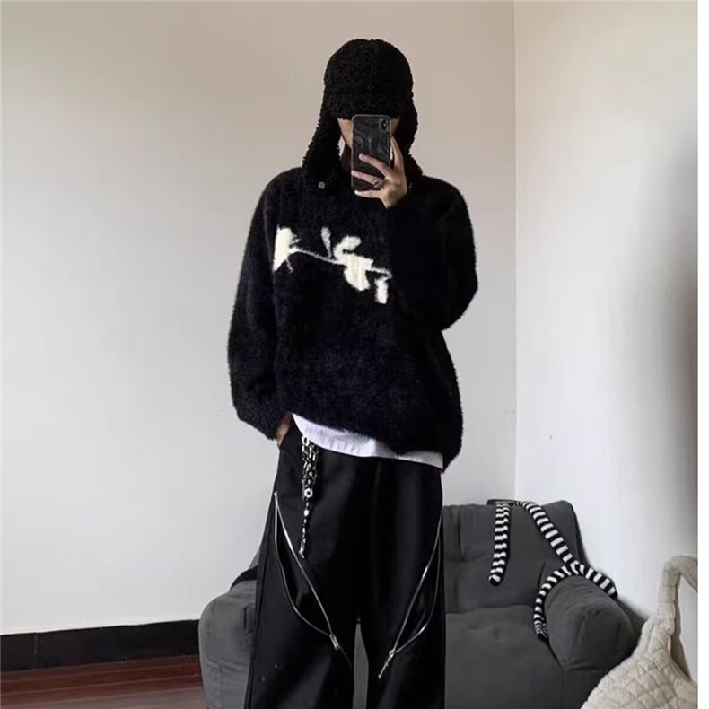 秋冬新款慵懒风痞帅仿水貂毛毛衣男女宽松潮牌针织衫WLD500-P49,男装针织衫/毛衣,星座1008