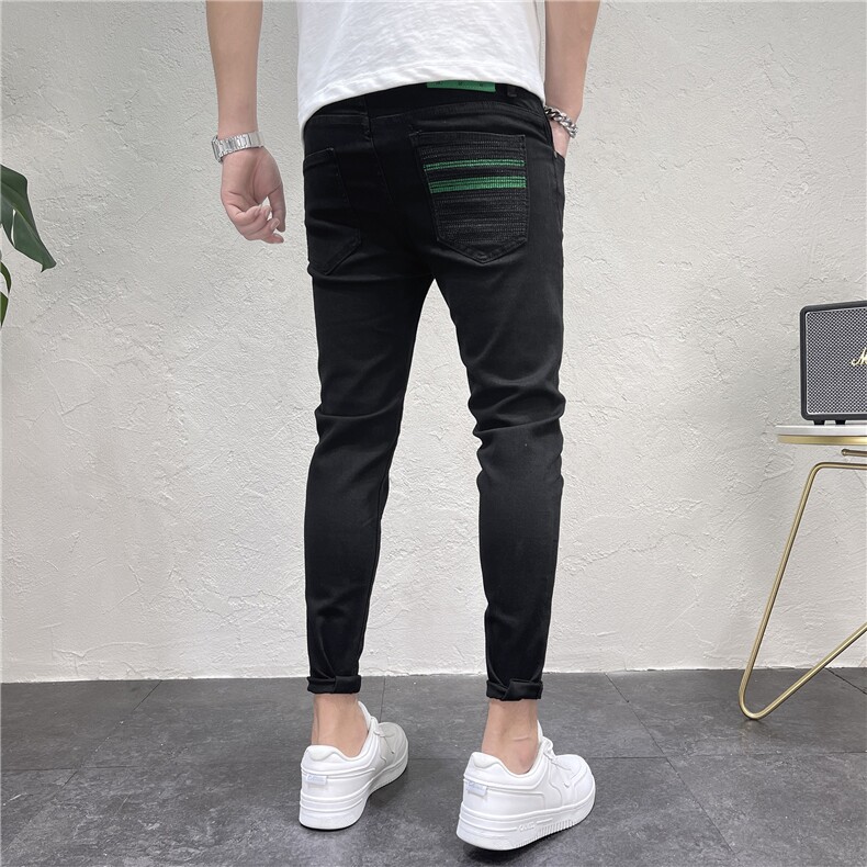2024秋季休闲百搭修身黑色男士小脚牛仔裤九分裤D311G2308P80，男装牛仔裤，电商D311