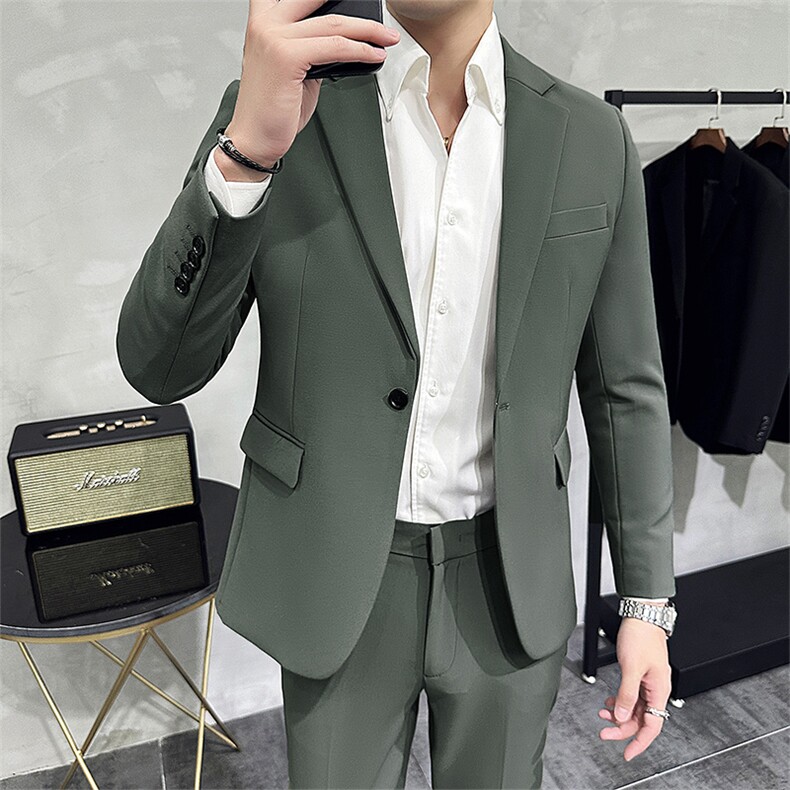 春秋季男百搭商务正装纯色修身休闲西服套装A4158609-P230-控448,男装西服套装,电商A355（原A415）