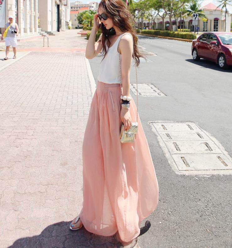 韩版东大门2022夏装新款时尚仙宽松雪纺裤大摆沙滩阔腿裤女裤裙，女装连体裤，红依娜