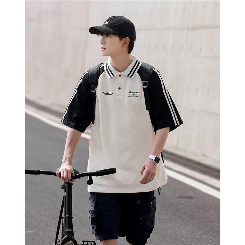2025夏季新款拼色学院风短袖polo杉T恤T1040/P45控59-70棉30涤,男装T恤,电商A148